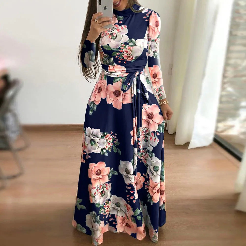 Women's Floral Print Summer Dress - 2025 New Boho A-Line Swing Dress with Short Sleeves, High Waist Flowy Maxi Dress for Beach & - AMULET RING STORE