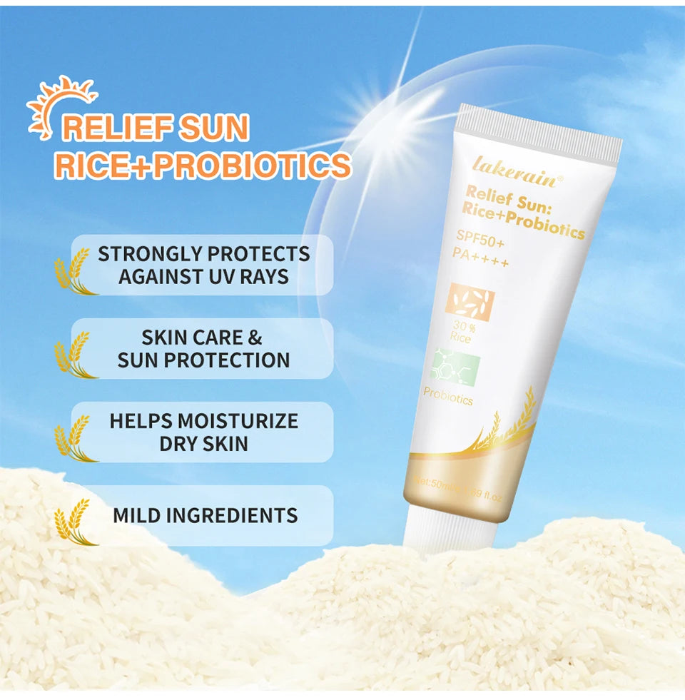 Lakerain SPF50+ Rice+Probiotics Sunscreen Skin Protection Refreshing Makeup Sunscreen Cream UV Resistance Facial Sunscreen New