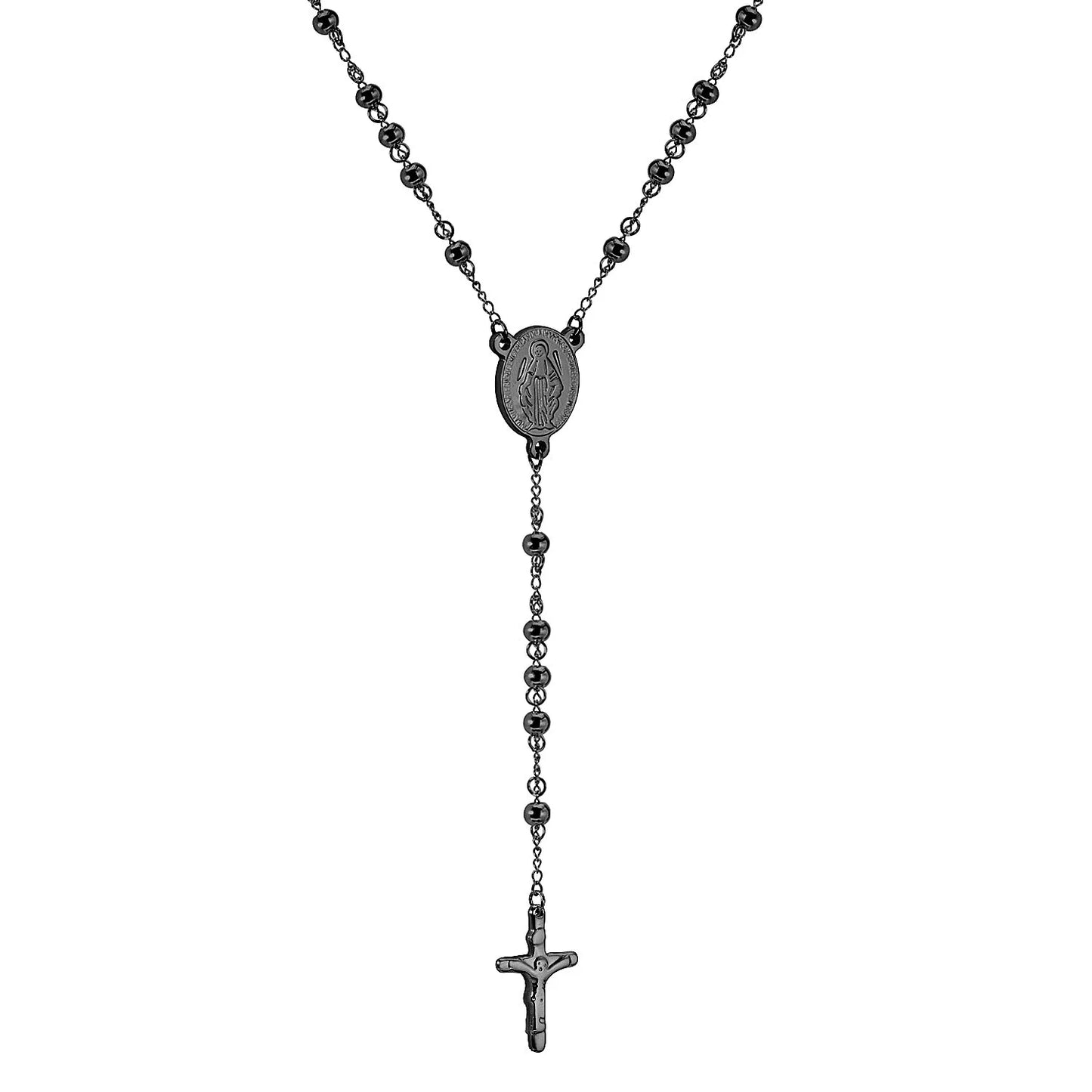 ASONSTEEL Long Scapular Catholic Rosaries Beads Christian Cross Jesus Pendant Necklaces Stainless Steel For Women Men Jewelry