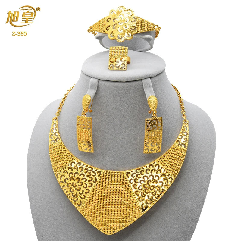 France Luxury 24k Gold Color Jewelry Set For Women Dubai Bridal Wedding Necklace And Earrings Set African Choker Party Gifts
