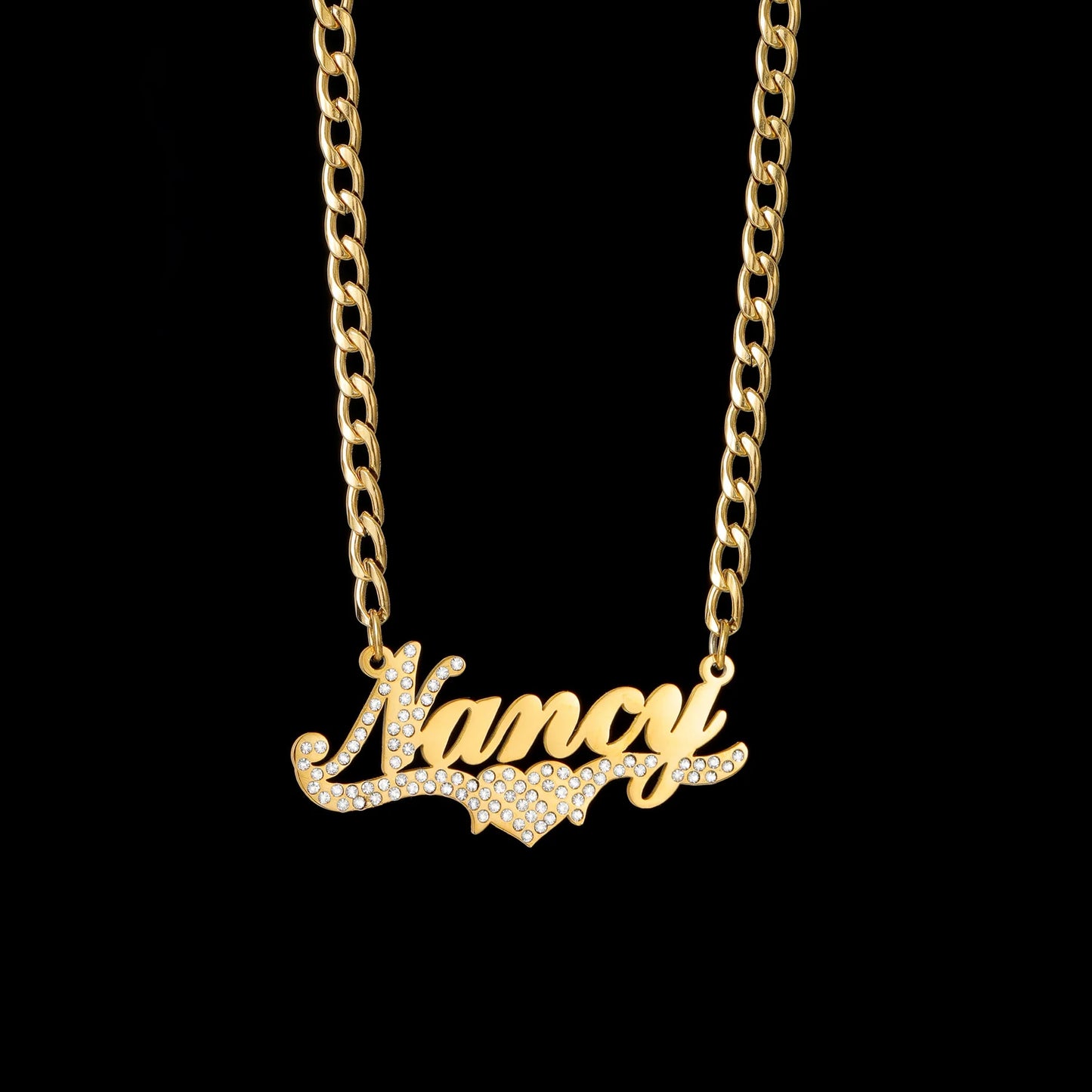 Atoztide Personalized Custom Name Necklace Zircon Heart Stainless Steel for Women Men Pendant Link Chain Birthday Jewelry Gift