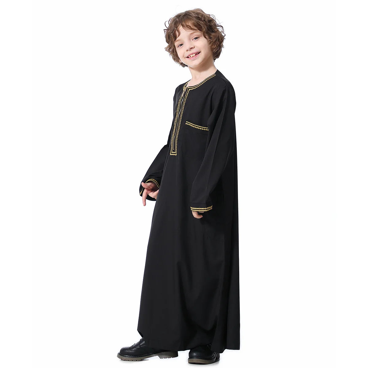 Small Size Muslim Man Clothing Islamic Muslim Arabic Men's Robe Long Sleeve Embroidered Stand Collar Arabian Thobe