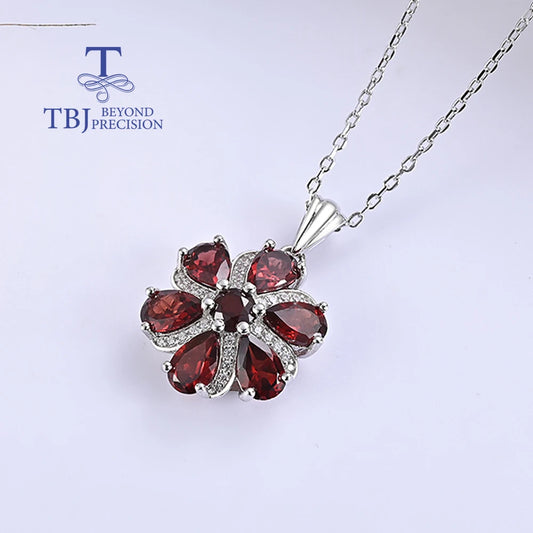 Natural Red Garnet pendant 925 Sterling silver real Gemstone necklace fine jewelry for women party birthday gift and daily wear