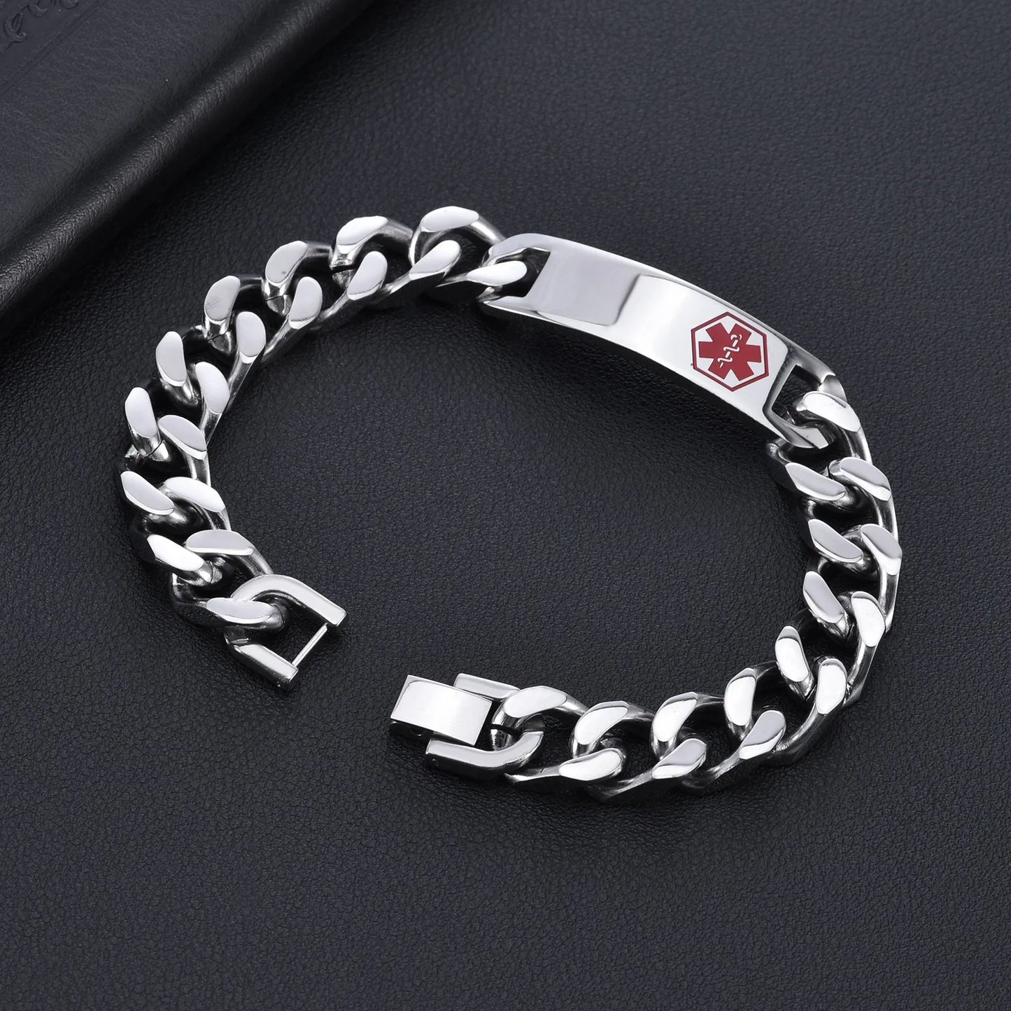 Medical SOS Custom Text Men Stainless Steel Bracelets Cuban Chain Smooth Engrave Logo Id Bracelet Gift Jewelry Wholesale Lots