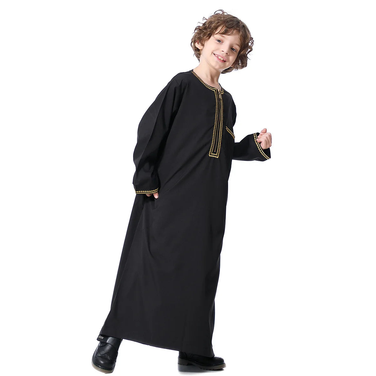 Small Size Muslim Man Clothing Islamic Muslim Arabic Men's Robe Long Sleeve Embroidered Stand Collar Arabian Thobe