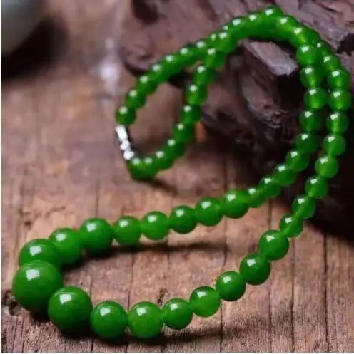 Genuine Natural Green Jade Beaded Necklace Women Fashion Charms Jewellery Real Chinese Jades Stone Accessories Fine Jewelry