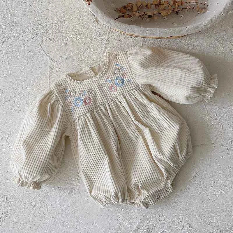 Autumn Toddler Baby Girl Romper Corduroy Long Sleeve Embroidered Flowers Newborn Baby Girl Jumpsuit Spring Baby Girl Clothing - AMULET RING STORE