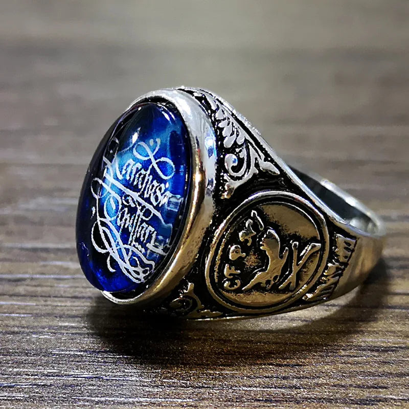 Vintage Arab Style Rings for Men Stainless Ethnic Arabic Calligraphy Ring - AMULET RING STORE