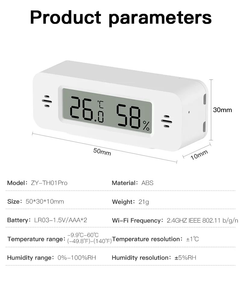 Tuya WiFi Mini Temperature Humidity For Smart Home Thermometer Hygrometer APP Remote Alarm Work with Google Home Yandex Alexa - AMULET RING STORE