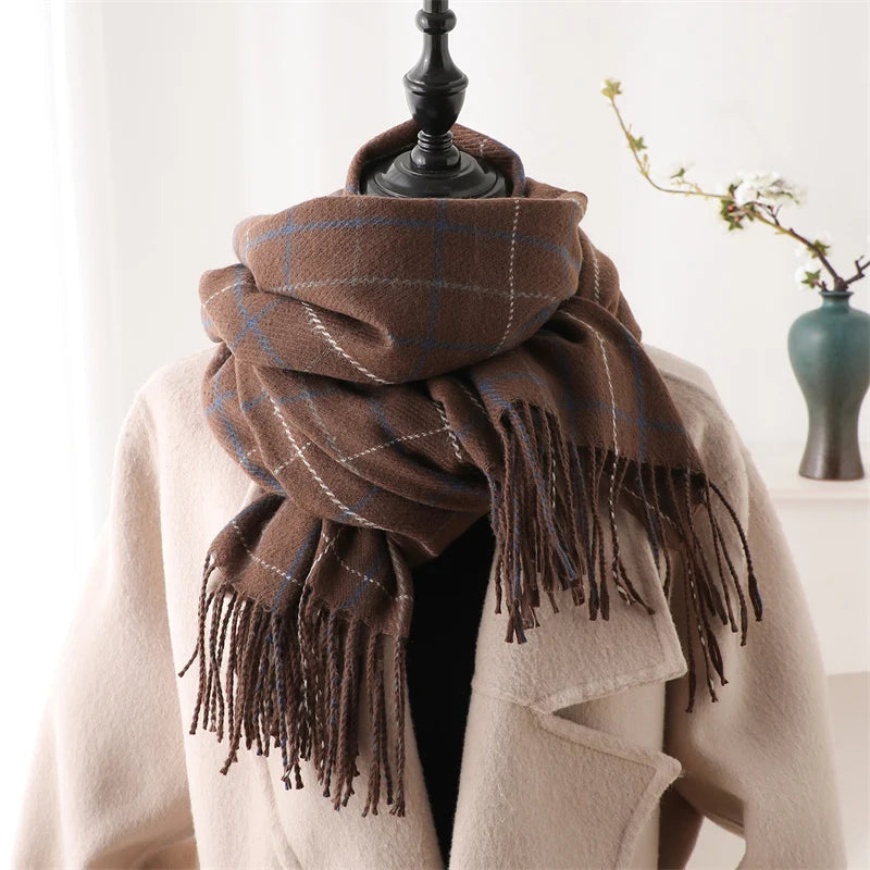 Warm Cashmere Blanket Women Travel Winter Scarf Fashion Plaid Pashmina Thick Shawl Wraps With Tassel Casual Bufanda Poncho New - AMULET RING STORE