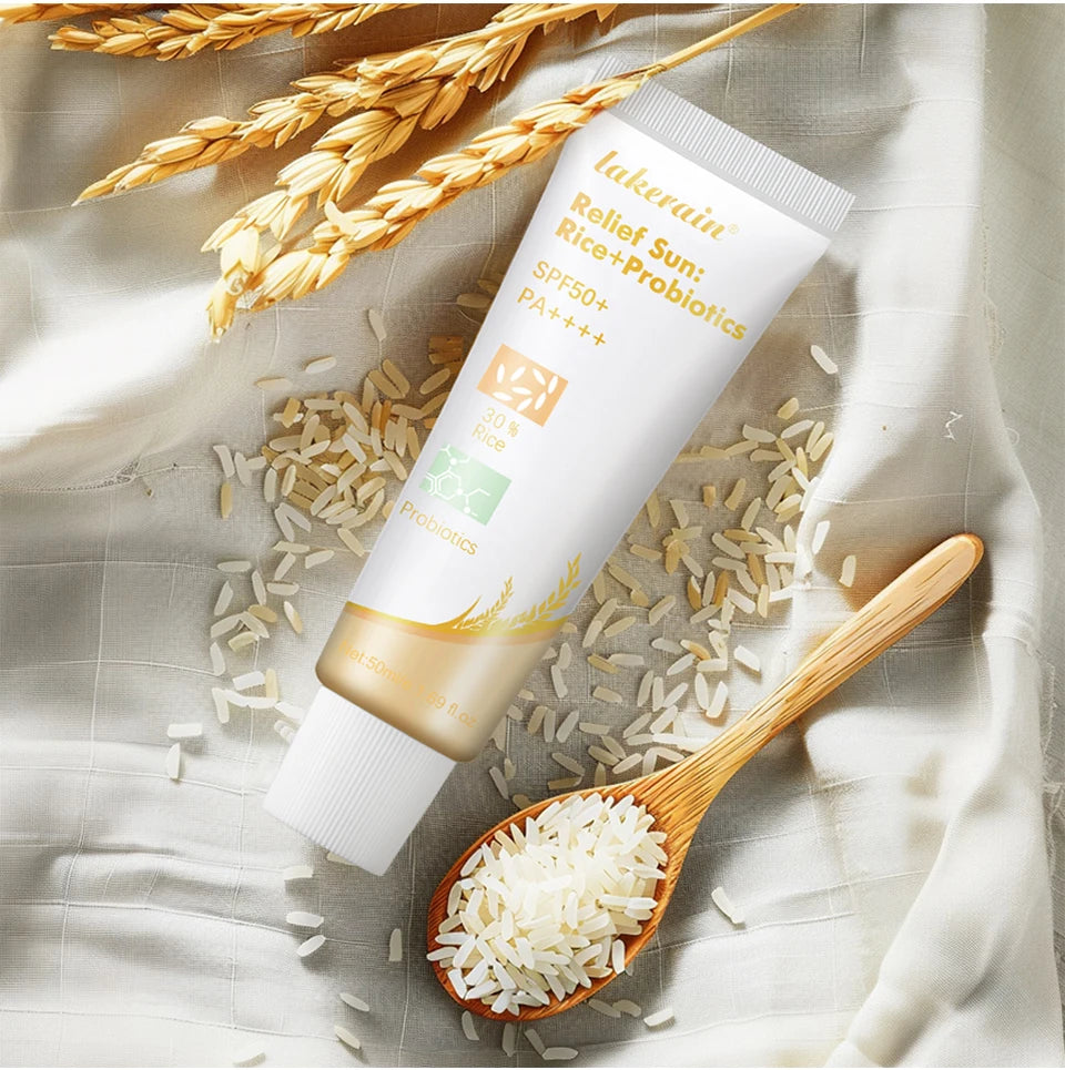 Lakerain SPF50+ Rice+Probiotics Sunscreen Skin Protection Refreshing Makeup Sunscreen Cream UV Resistance Facial Sunscreen New - AMULET RING STORE