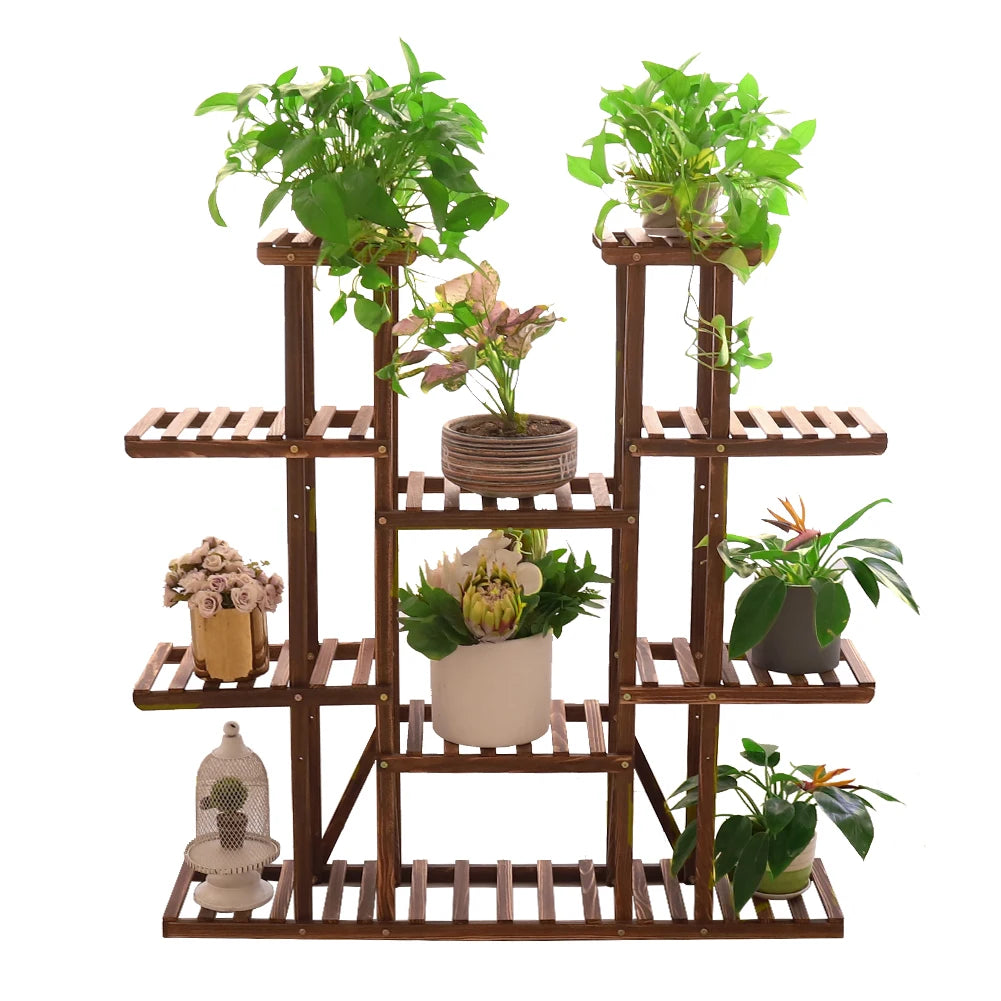 Wooden Plant Shelf Flower Pot Stand Indoor Outdoor Multi-Tier Plant Display Stand