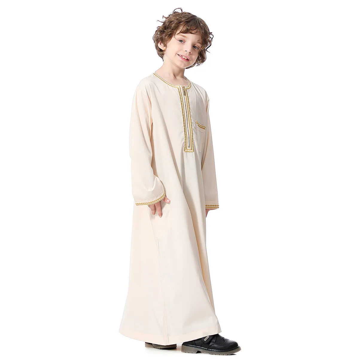 Small Size Muslim Man Clothing Islamic Muslim Arabic Men's Robe Long Sleeve Embroidered Stand Collar Arabian Thobe