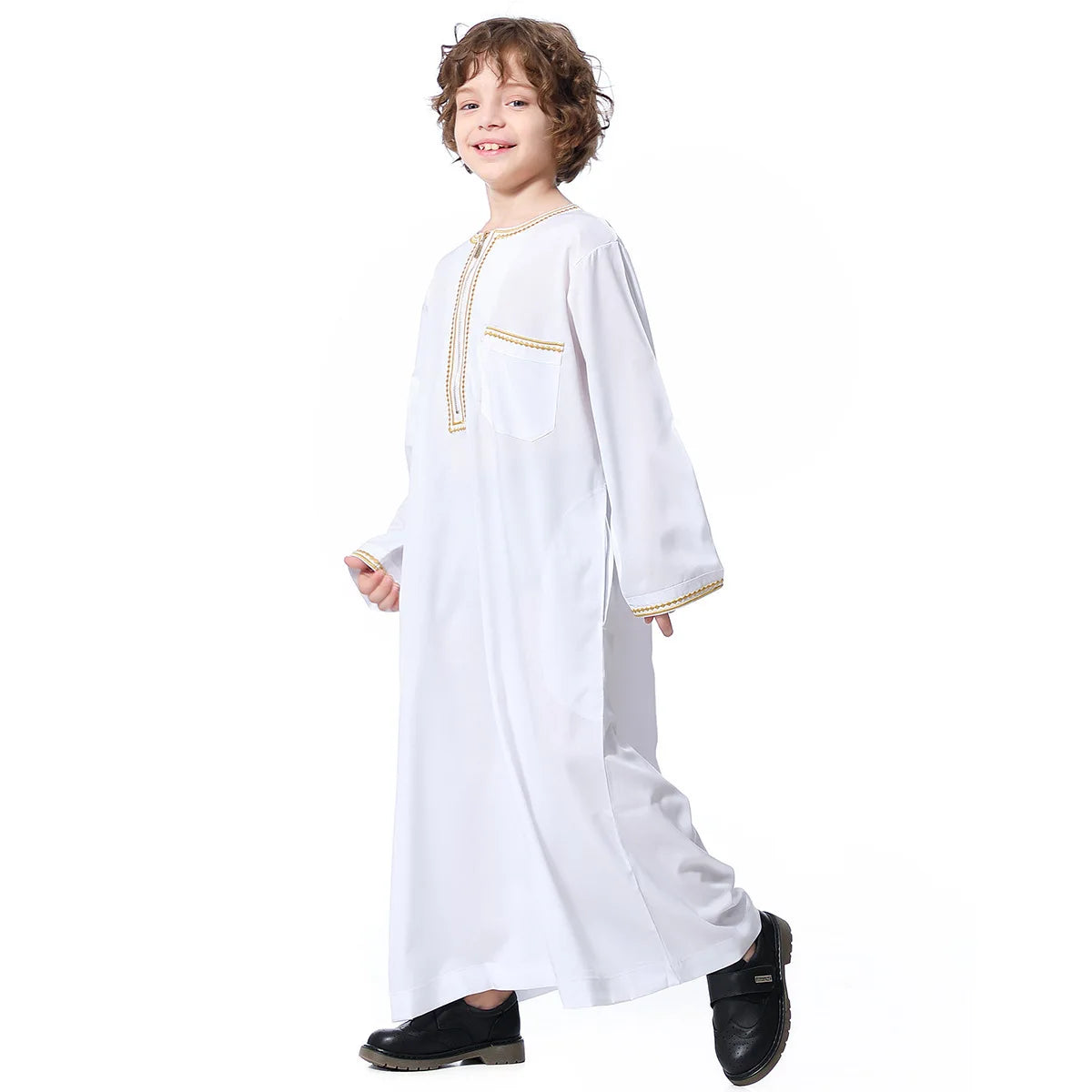 Small Size Muslim Man Clothing Islamic Muslim Arabic Men's Robe Long Sleeve Embroidered Stand Collar Arabian Thobe