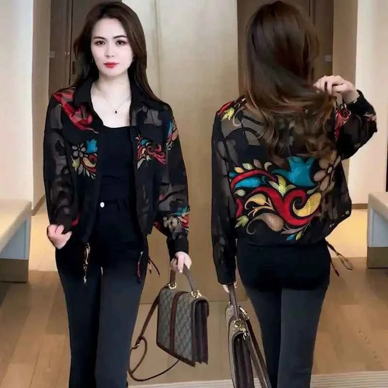 Print Blouse Jacket Women Long Sleeve Shirt Lightweight Design Stylish Tops Sun Protection Clothing Tops Mujer New