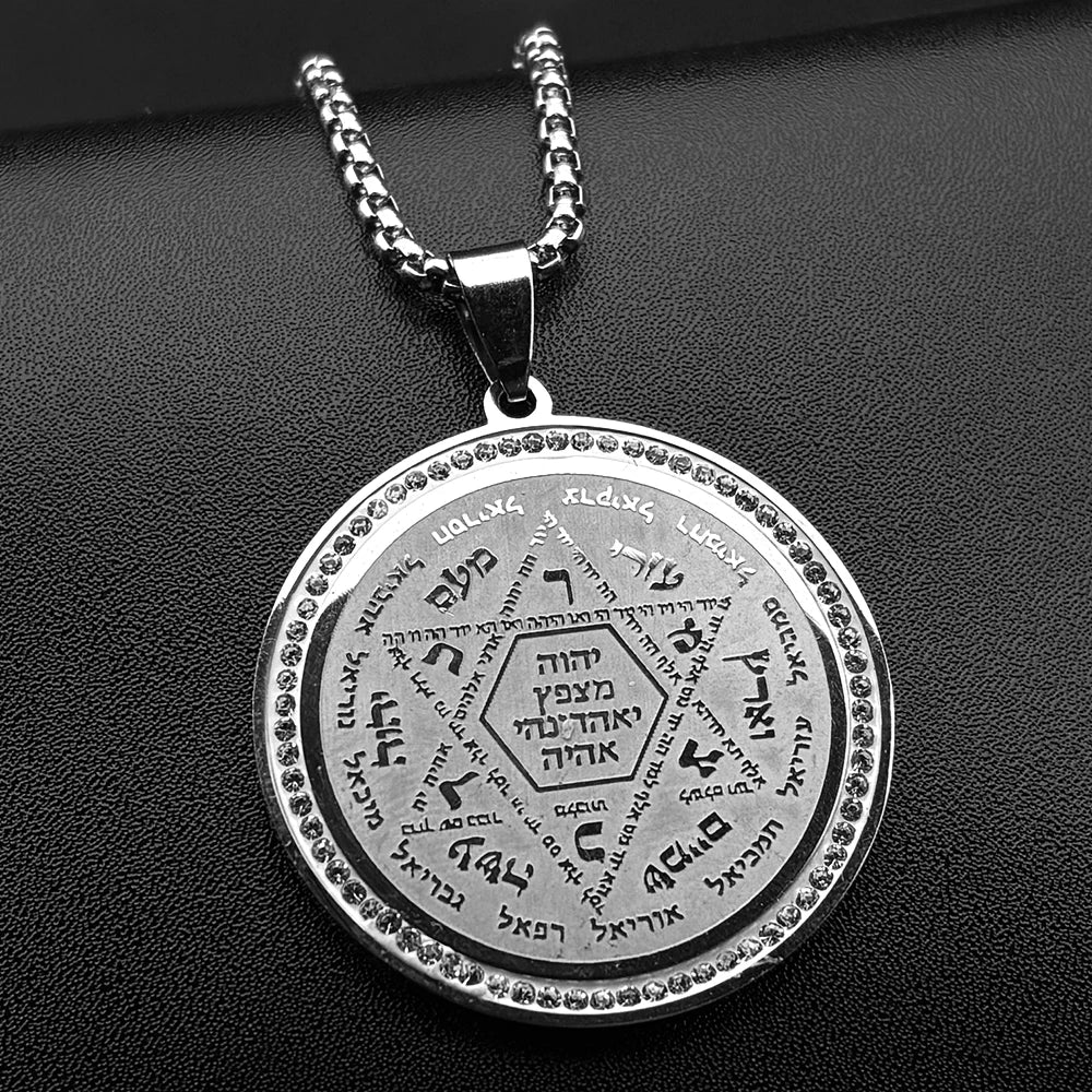 Jewish Hebrew Kabbalah Star of David Rhinestones Pendant Necklace for Women Men Stainless Steel Gold Silver Color Chain Jewelry