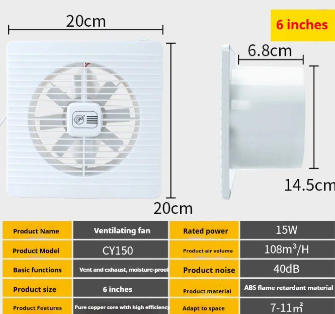 220V 4/6/7inch 110/150/180mm silence Ventilating Strong Exhaust Extractor Fan for Window Wall Bathroom Toilet Kitchen Mounted - AMULET RING STORE