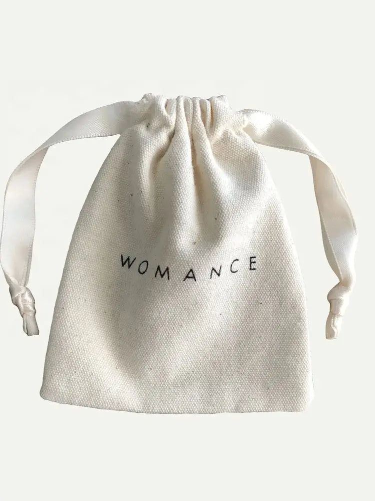Custom Logo Printed Drawstring Canvas Bag Gift Jewelry Packaging Organic Cotton Canvas Pouch - AMULET RING STORE