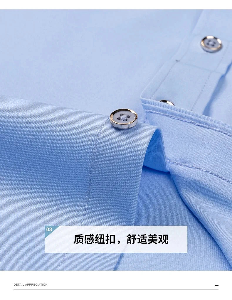 4XL Stand Up Collar Long Sleeve Shirt for Men Social Camisa Anti-wrinkle Pockets with Diamond Button Down White Shirt Black Blue
