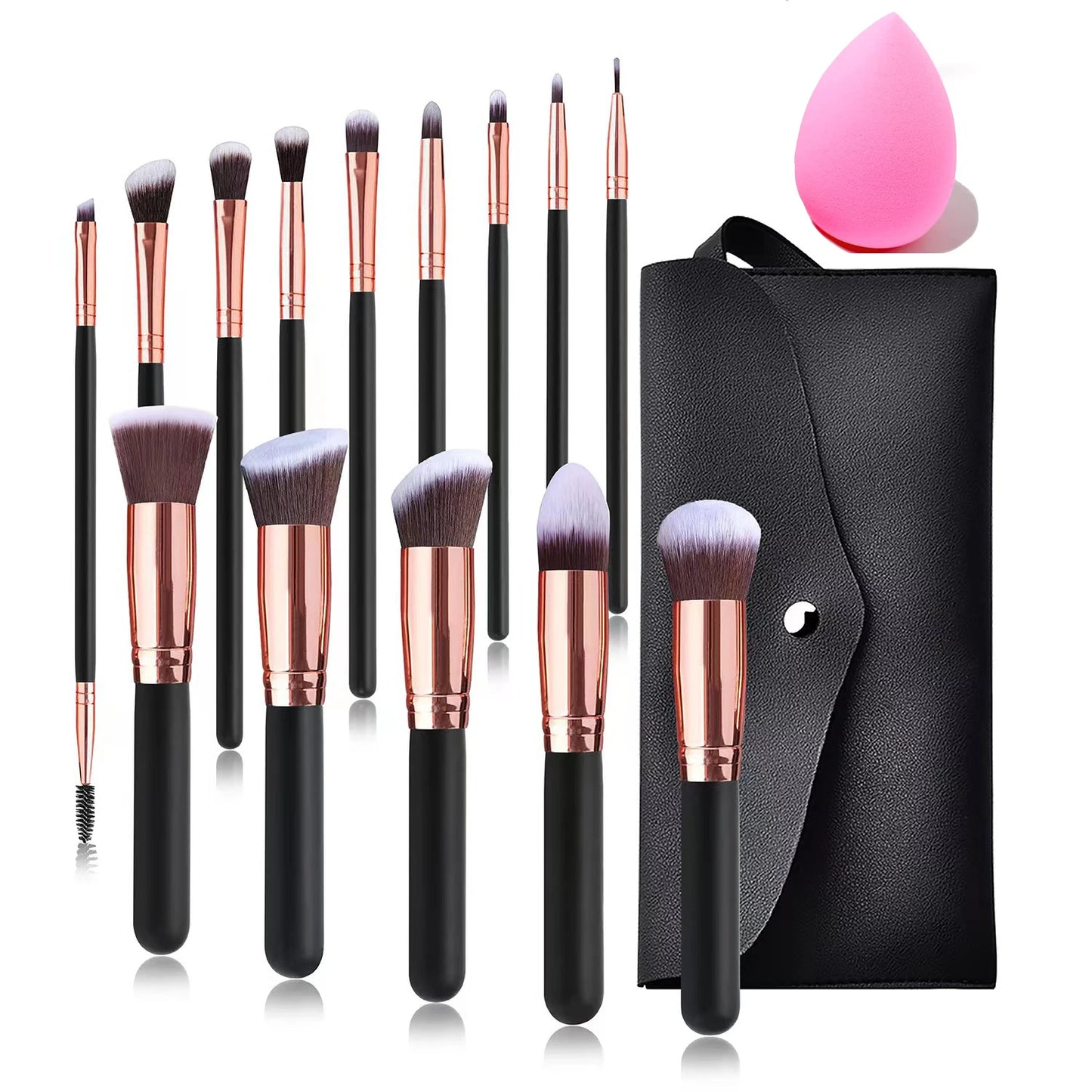 14Pcs Makeup Brush Set for Beginners Soft Bristle Powder Brush Blush Eye Shadow Beauty Tools, Buy 14pcs Brush Get 1 Free Sponge - AMULET RING STORE