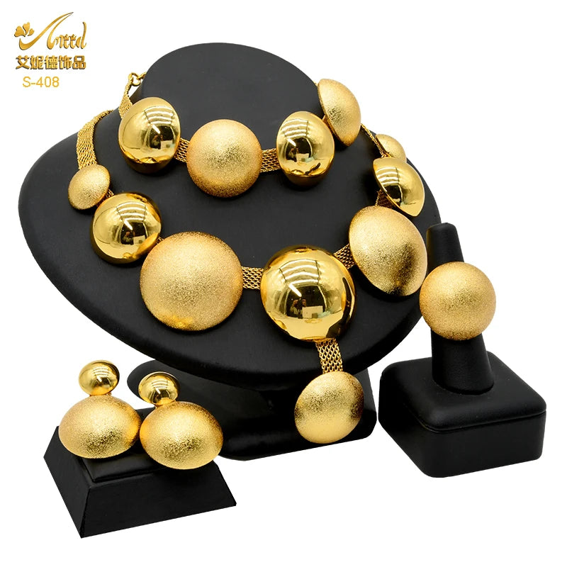 ANIID Dubai Plated Jewelry Set For Women Indian Earring and Necklace Nigeria Moroccan Bridal Accessorie Wedding Bracelet Gifts