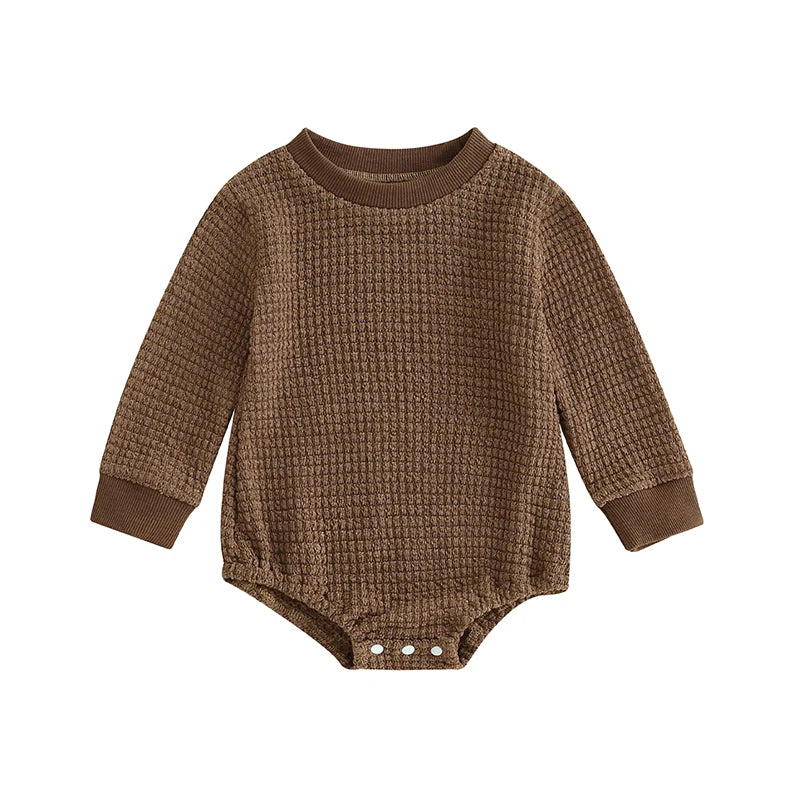 2023-06-23 Lioraitiin 0-18M Baby Boys Autumn Winter Bodysuit Casual Jumpsuit Infant Solid Long Sleeve Crew Neck Jumpsuit - AMULET RING STORE