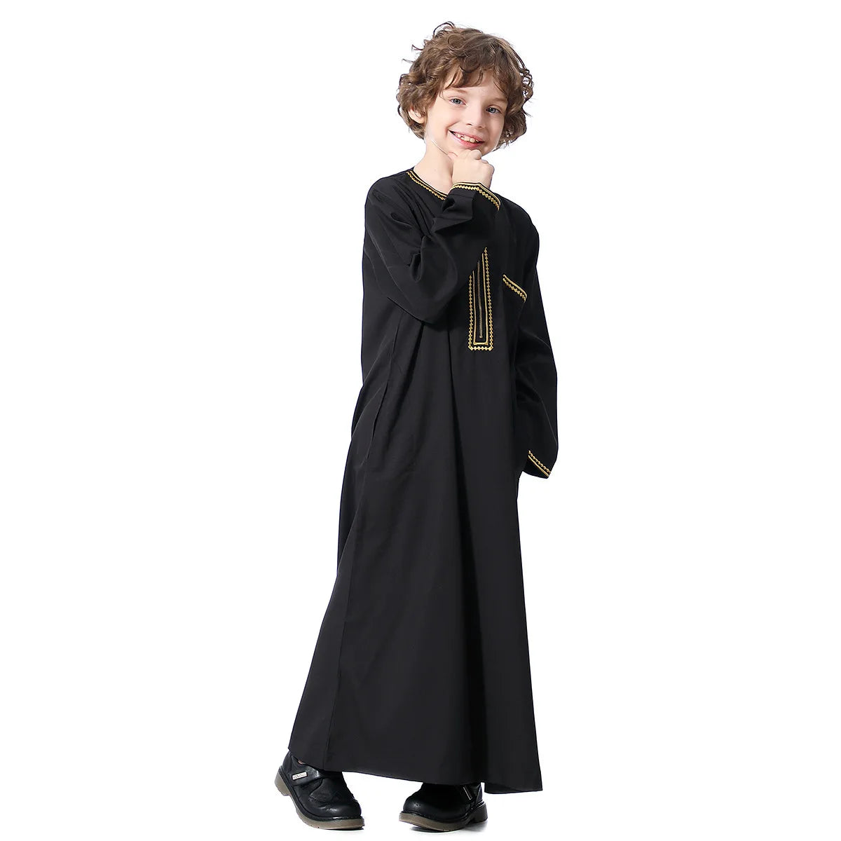 Small Size Muslim Man Clothing Islamic Muslim Arabic Men's Robe Long Sleeve Embroidered Stand Collar Arabian Thobe