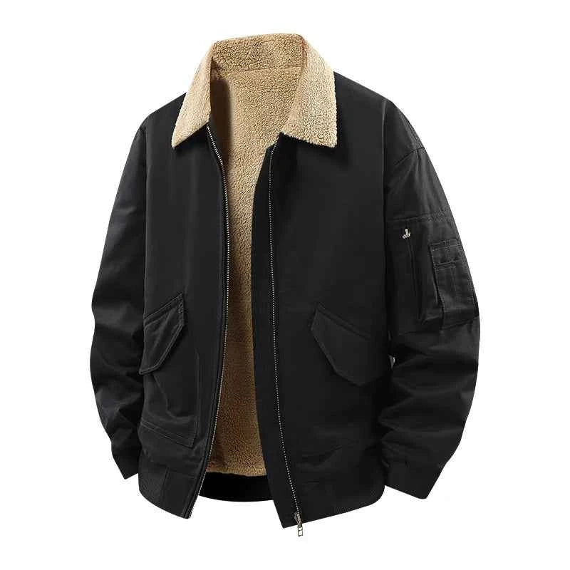 Men's Winter Fleece Jacket - Zipper Coat, Stylish and Elegant Lapel Design, Lamb Wool Lining - Cold Weather Coat, Suitable for Daily and Formal Events - Military Style Casual Jacket, Layered Wear, Military Style Design, Durab