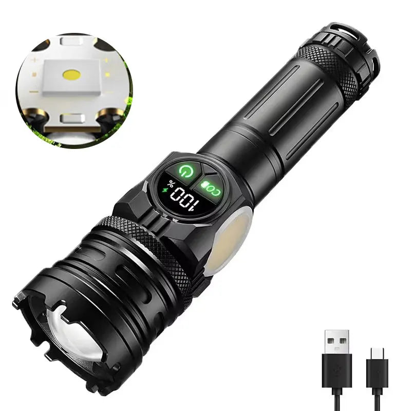 Super Bright Rechargeable LED COB Flashlight With 9 Lighting Modes Multifunction Magnetic Outdoor Waterproof Lamp18650 Battery - AMULET RING STORE