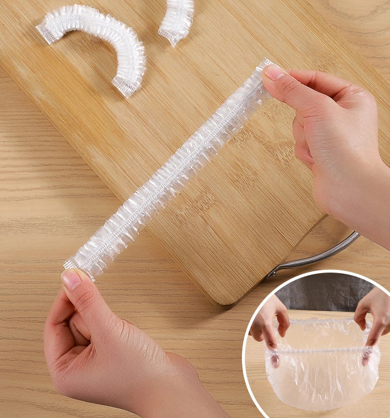 100/200/300/500pcs Saran Wrap Disposable Food Cover Food Grade Fruit Vegetable Storage Bag Elastic Kitchen Fresh Keeping Bag