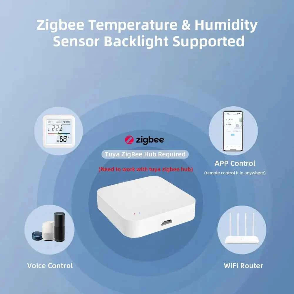 Tuya ZigBee Smart Home Temperature Humidity Sensor with BackLight LCD Works With Google Assistant and Need Tuya Zigbee Hub - AMULET RING STORE