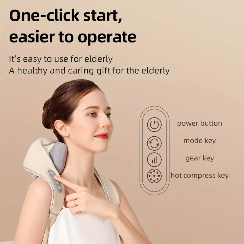 Shoulder and neck massager, capable of deep hot compress, finger pressure wireless massage shawl, electric kneading massager