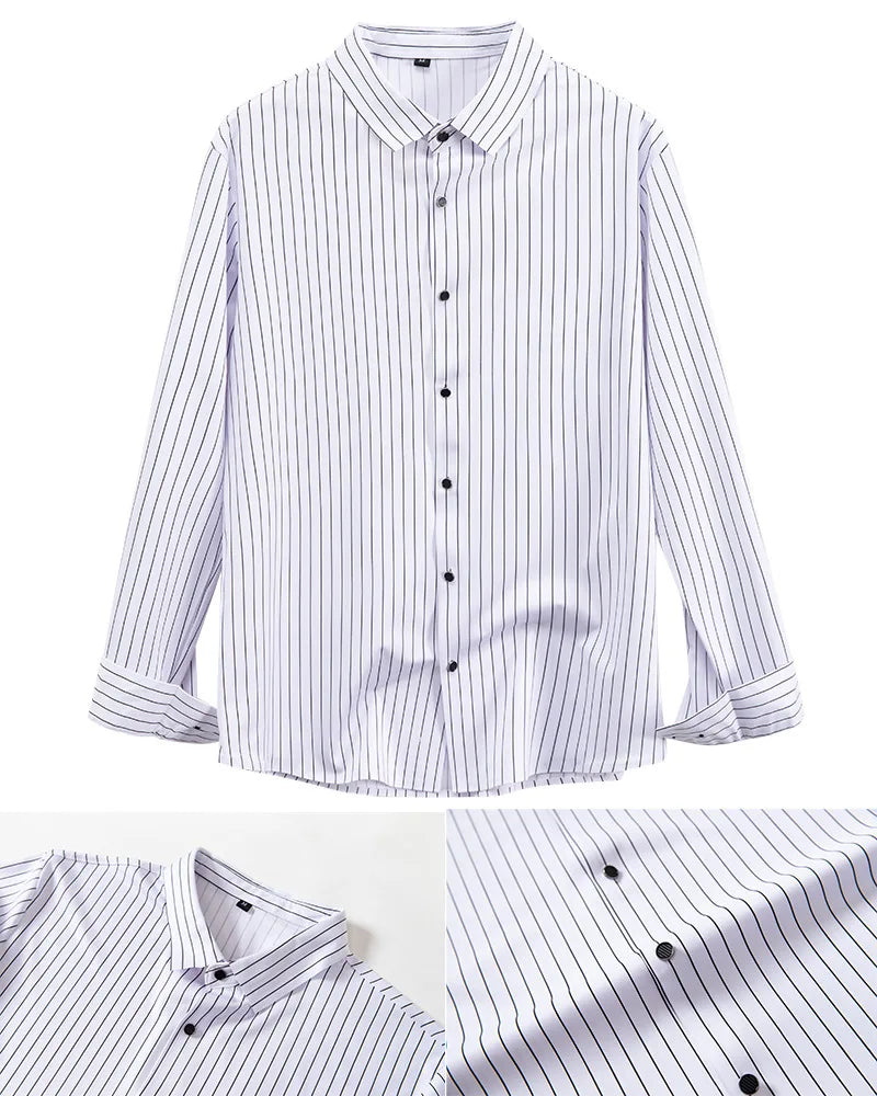 New Stylish Men's Striped Shirt Long Sleeve Business Casual High Elasticity Spring Autumn Seamless Easy-care Soft Man Clothing