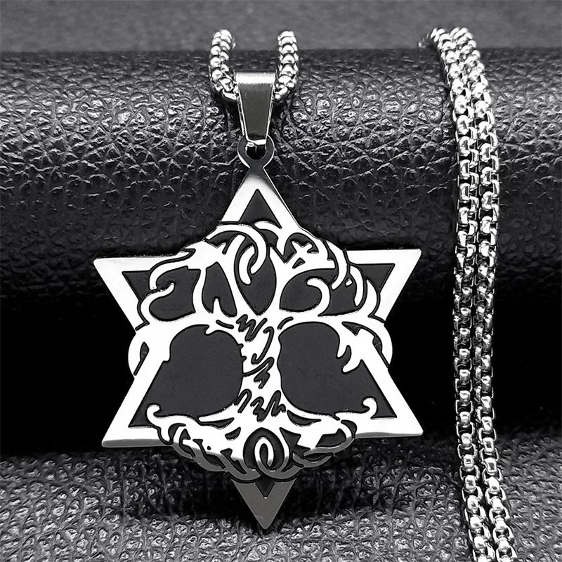 Hexagram Pendant Necklace for Women Men Stainless Steel Star of David Solomon Powerful Protection Amulet Jewish Jewelry N539