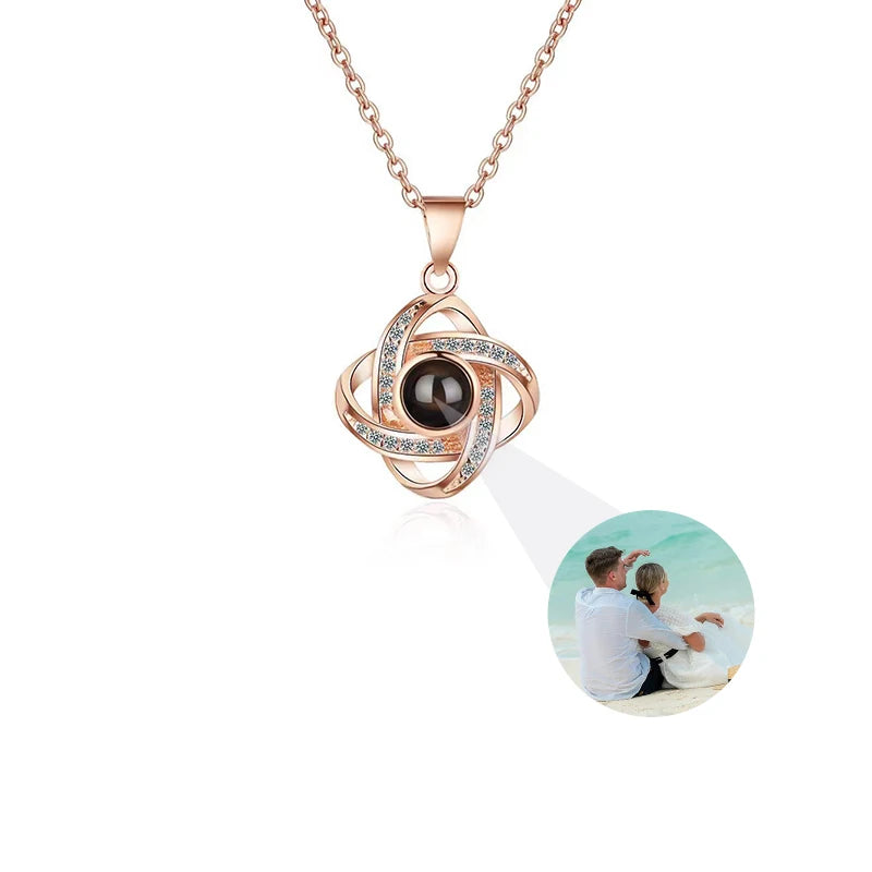Custom Photo Necklace Personalized Picture Projection Necklace Rose Flower Projective Pendant Necklace Memorial Gifts For Women