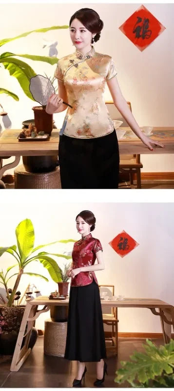 Elegant Ethnic Style Streetwear Cheongsam Qipao Tees Fashion Clothes Tshirts Vintage Shirts for Women Y2k Tops Women Clothing