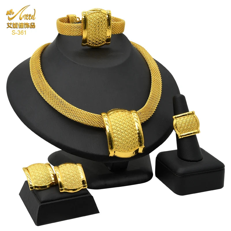 ANIID Dubai Plated Jewelry Set For Women Indian Earring and Necklace Nigeria Moroccan Bridal Accessorie Wedding Bracelet Gifts