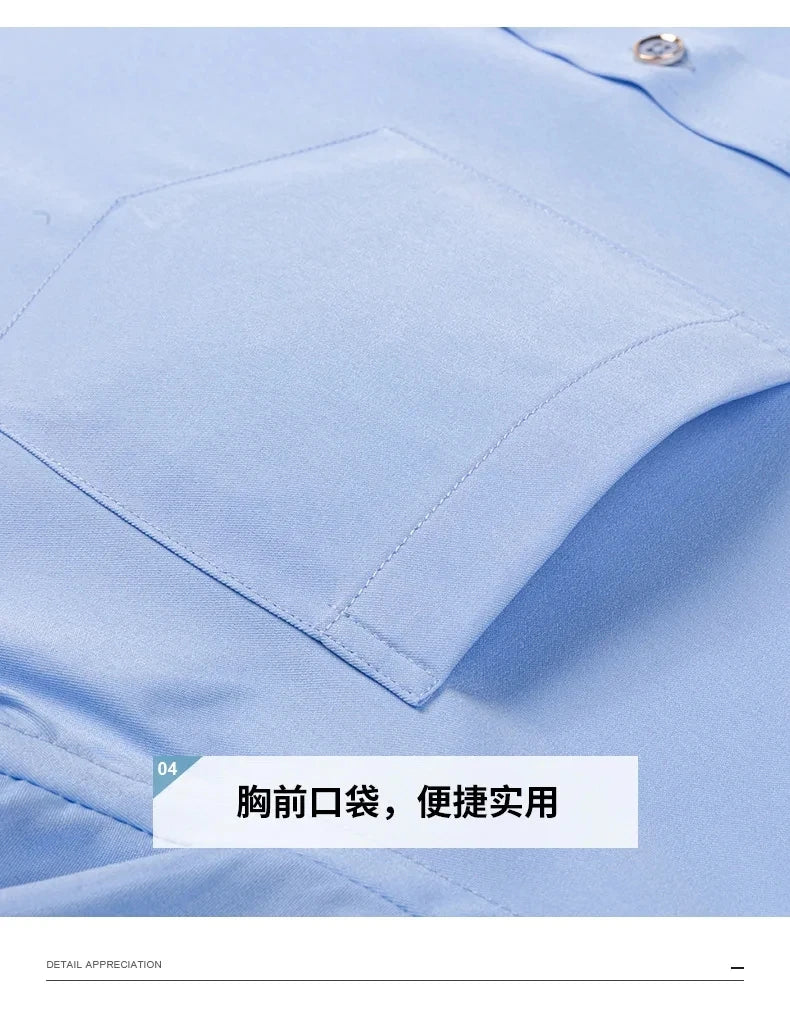 4XL Stand Up Collar Long Sleeve Shirt for Men Social Camisa Anti-wrinkle Pockets with Diamond Button Down White Shirt Black Blue