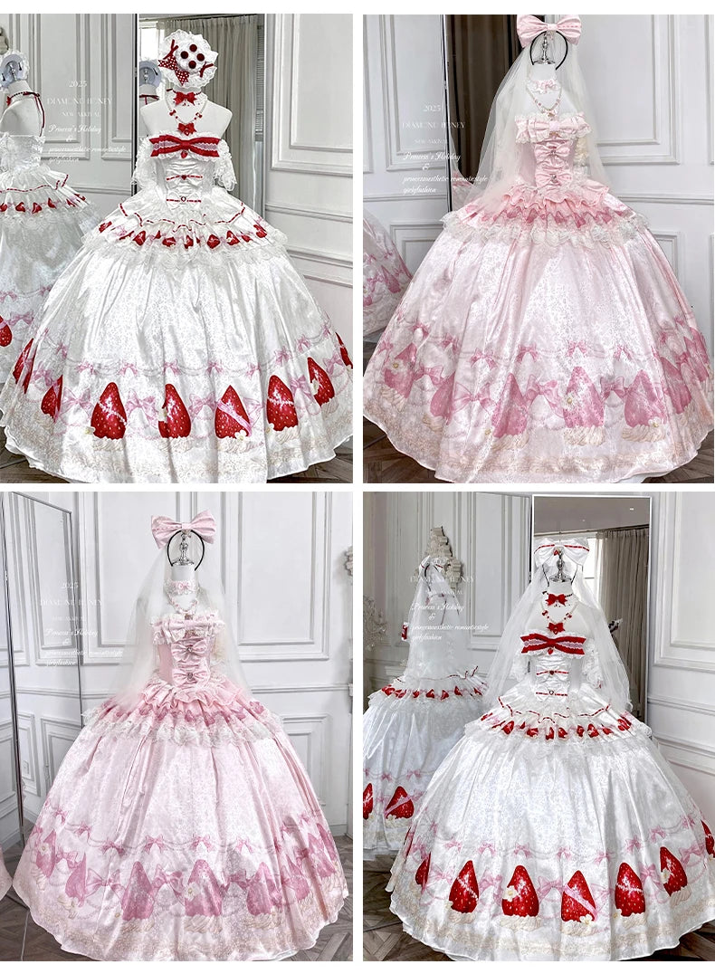 Sweet Princess Style Birthday Anniversary Wedding Dress New Lolita Cute Bow Sexy Strapless Girl Temperament Puffy Lace Dresses