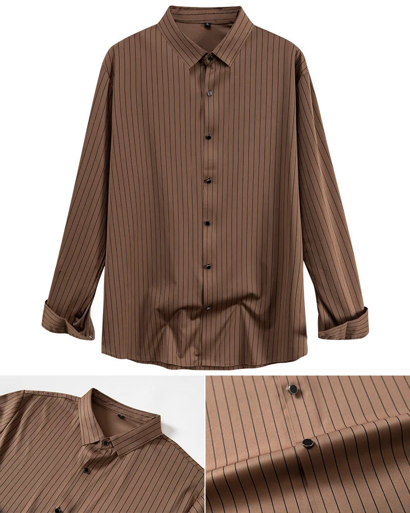 New Stylish Men's Striped Shirt Long Sleeve Business Casual High Elasticity Spring Autumn Seamless Easy-care Soft Man Clothing