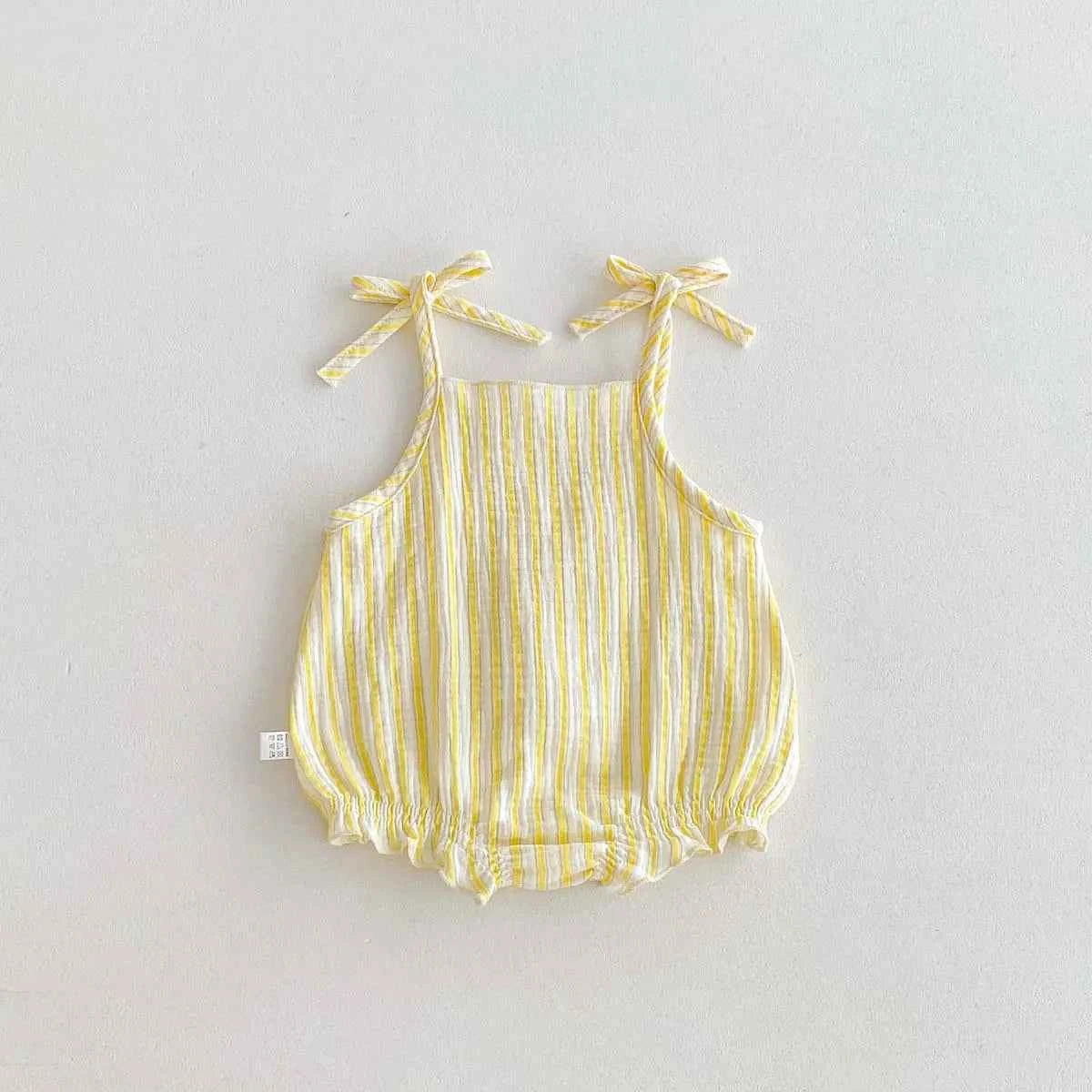Summer baby clothes Korean thin striped suspenders bow triangle jumpsuit, sweet and cute baby jumpsuit, suitable for going out - AMULET RING STORE