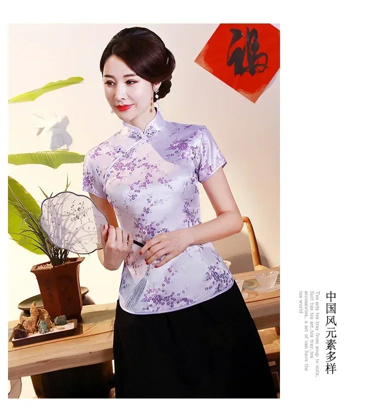 Elegant Ethnic Style Streetwear Cheongsam Qipao Tees Fashion Clothes Tshirts Vintage Shirts for Women Y2k Tops Women Clothing