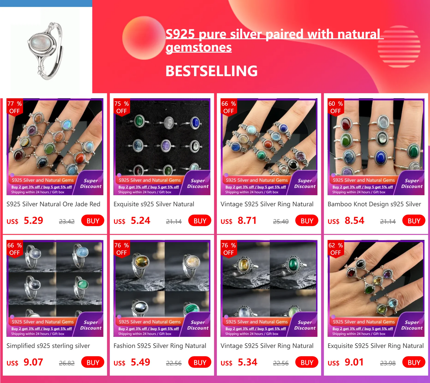 Vintage S925 sterling silver ring paired with natural white crystal, Bohemian style ring, birthday gift jewelry, adjustable size - AMULET RING STORE