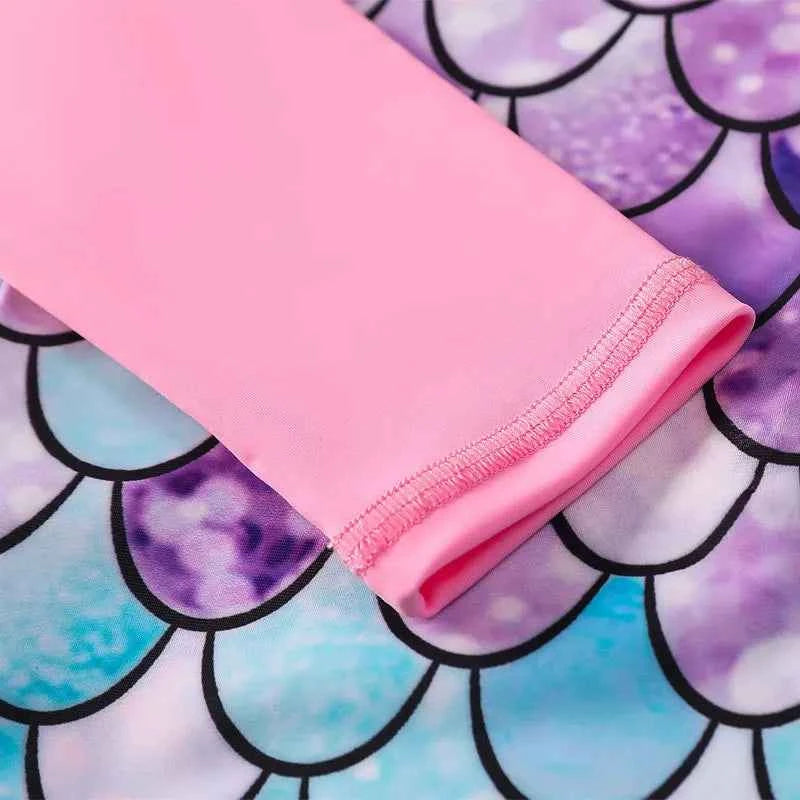 European American Style Mermaid Swimsuit Baby Girls Long Sleeves One-piece Swimsuit Hot Spring Fish Scale Kids Swimsuit 4-12Y - AMULET RING STORE