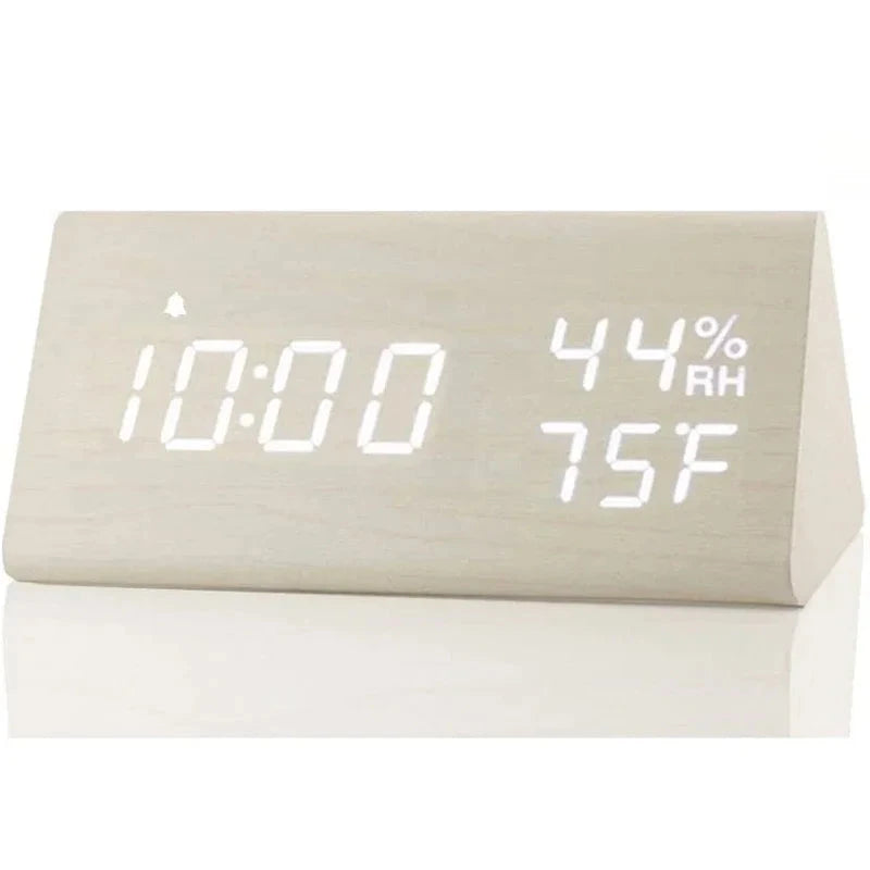 Wooden Alarm Clock Clock LED Time Display USB Charger Humidity and Temperature Detection Digital Alarm Clock For Bedside Table