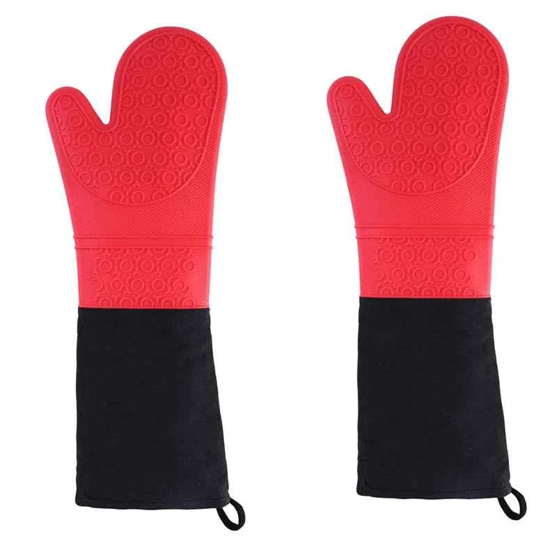 Lengthen Cotton Silicone Gloves Candy Color Heat Resistant Gloves Microwave Oven Mitts Non-Slip Pot Holders for Kitchen Baking