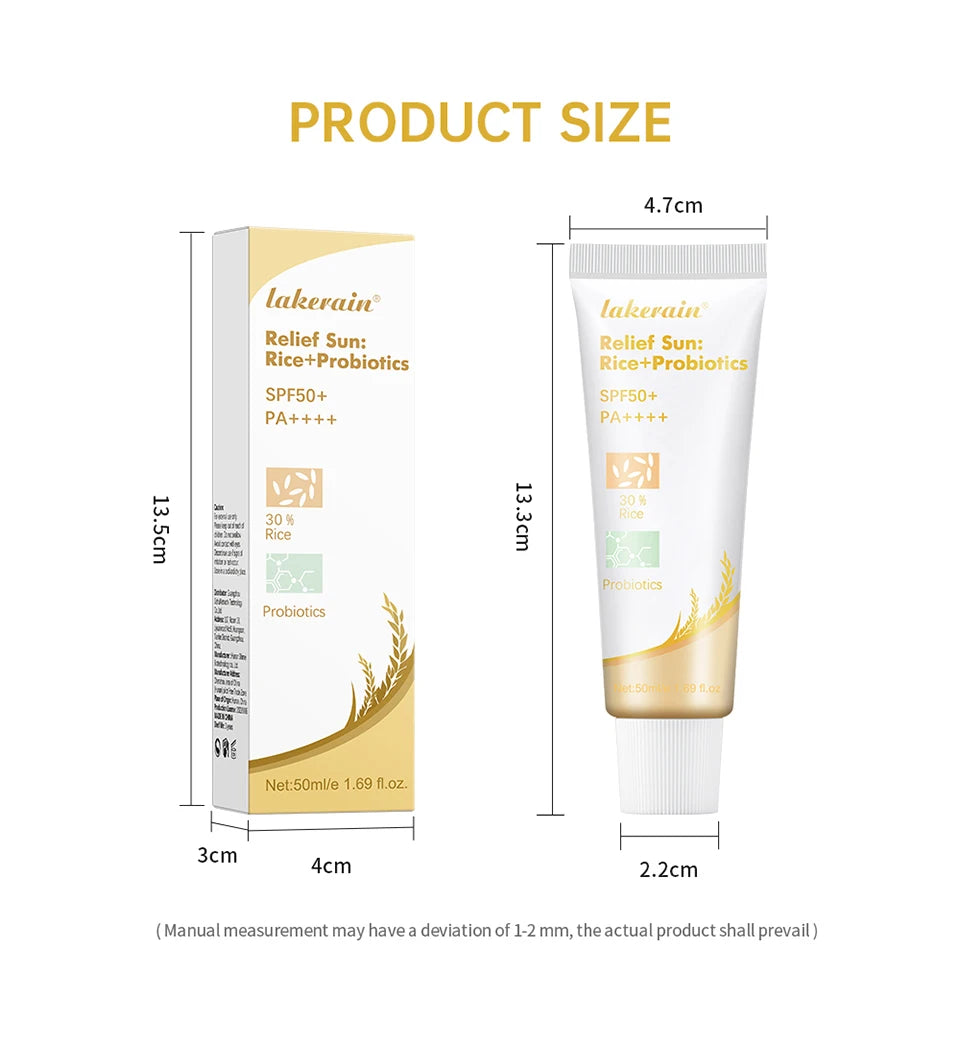 Lakerain SPF50+ Rice+Probiotics Sunscreen Skin Protection Refreshing Makeup Sunscreen Cream UV Resistance Facial Sunscreen New