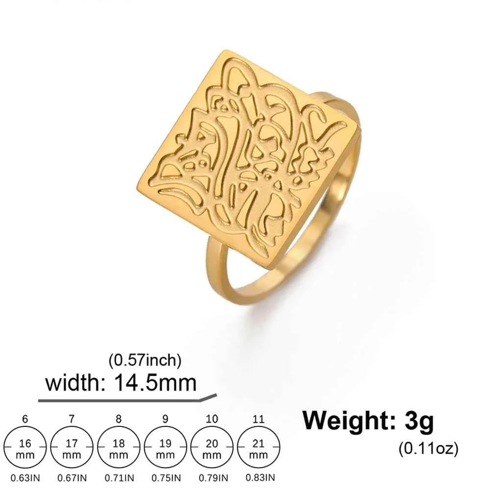 EUEAVAN Arabic Script Calligraphy Ring for Women Stainless Steel Islam Muslim Finger Rings Religious God Messenger Jewelry Gifts - AMULET RING STORE