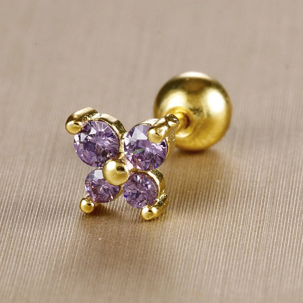 1PC Stainless Steel Birthstone Little Ear Stud Earrings 12 Zodiac Signs Crystal Zirconia Butterfly Earring Party Wedding Jewelry