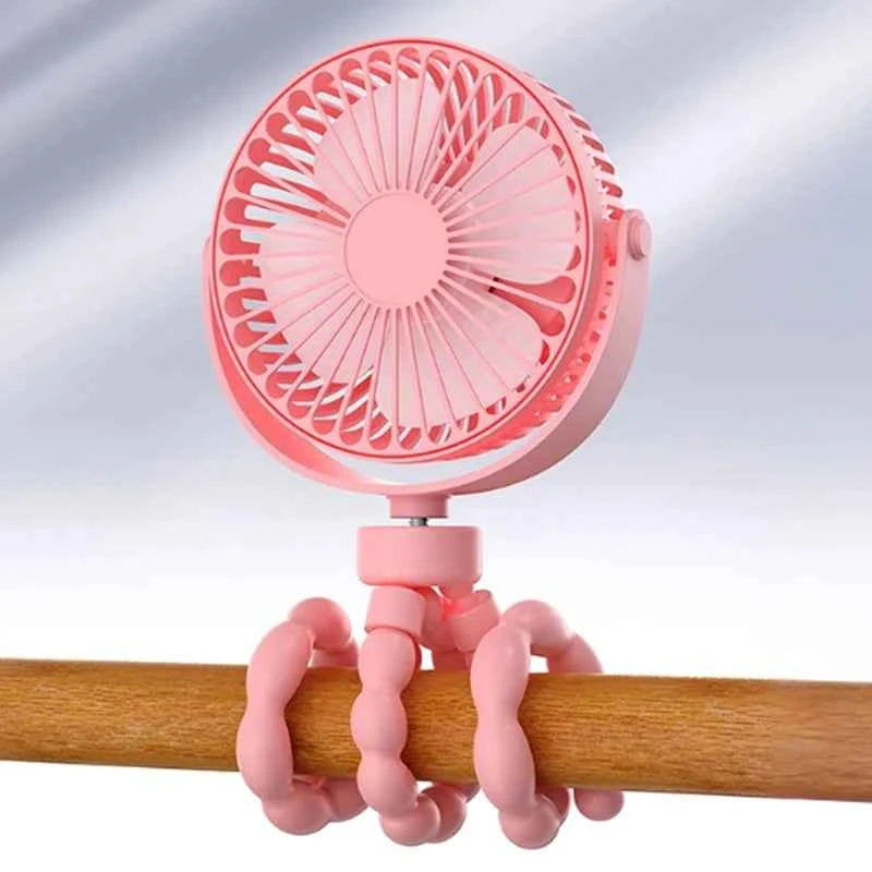 Portable Oscillating Pram Fan Mini Handheld Personal Car Seat Baby Fan with Flexible Tripod Clip-on USB Battery Operated